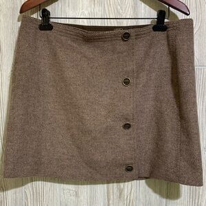 prAna Nicki Tan Brown Tweed Wool Blend Button Wrap Mini Skirt Size 12